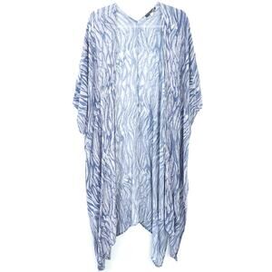 Final Touch Kimono Medium Open Front Long Length Blue White Swim Coverup Flowy